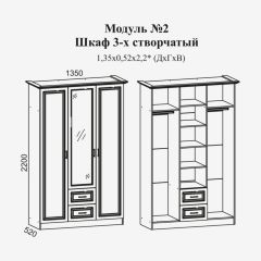 Женева №2 Шкаф 3-х ств. с зерк.,2мя ящ. (ЛДСП бел/МДФ софт светл с пат зол) в Снежинске - snezhinsk.mebel24.online | фото 2