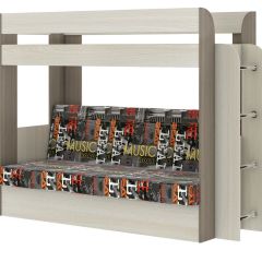 Кровать 2-х ярусная с диваном Карамель 75 (Музыка) Ясень шимо светлый/темный в Снежинске - snezhinsk.mebel24.online | фото