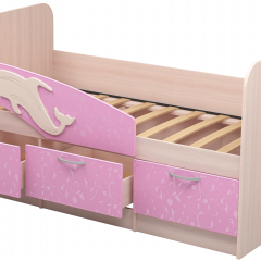 Кровать Дельфин 1,6 (Дуб молочный/фасад - Ламарти розовый) в Снежинске - snezhinsk.mebel24.online | фото