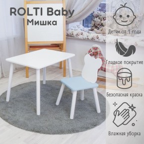 Детский комплект стол и стул «Мишка» Rolti Baby  (голубая столешница/голубое сиденье/белые ножки) в Снежинске - snezhinsk.mebel24.online | фото