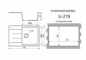 Каменная мойка ULSTONE U-219 (755х505) в Снежинске - snezhinsk.mebel24.online | фото 2