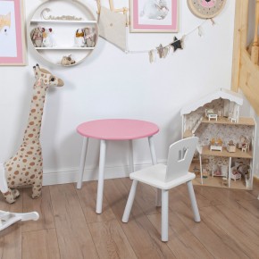 Комплект детский стол КРУГЛЫЙ и стул КОРОНА ROLTI Baby (розовая столешница/белое сиденье/белые ножки) в Снежинске - snezhinsk.mebel24.online | фото