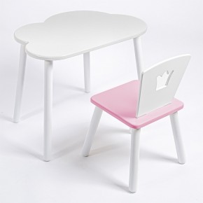 Комплект детский стол ОБЛАЧКО и стул КОРОНА ROLTI Baby (белая столешница/розовое сиденье/белые ножки) в Снежинске - snezhinsk.mebel24.online | фото