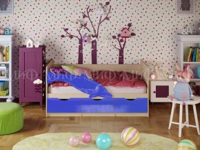 Кровать Дельфин-1 800*1600 (Синий металлик/дуб крафт белый) в Снежинске - snezhinsk.mebel24.online | фото