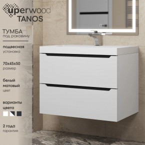 Тумба под раковину Uperwood Tanos 70 см, подвесная, белая/графит в Снежинске - snezhinsk.mebel24.online | фото 3